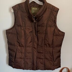 Eddie Bauer Women's premium goose down dark brown metallic-ish  Vest size XXL